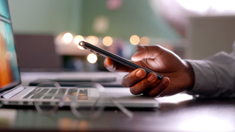 Close up shot of business men hand using smart phone