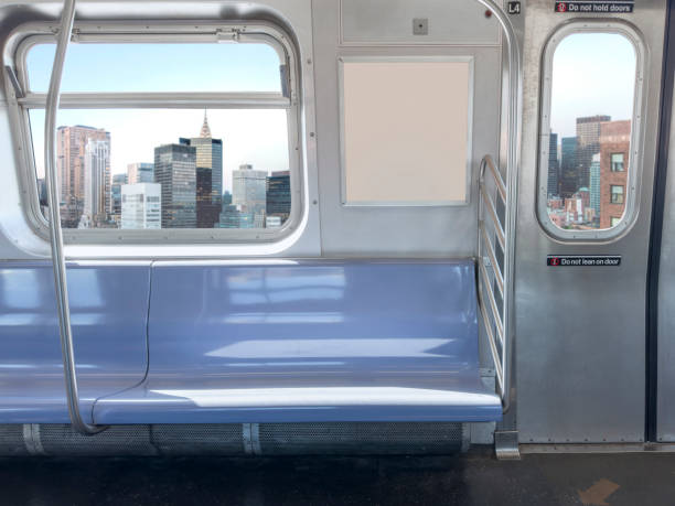 Subway seats and blank billboard Subway seats and blank billboard in New York metro area stock pictures, royalty-free photos & images