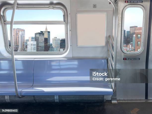 Subway Seats And Blank Billboard Stock Photo - Download Image Now - Subway, Advertisement, Template