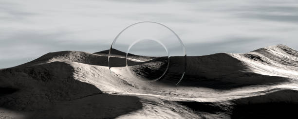 istock Abstract planet surface and round portal 3d rendering landscape, alien element fantasy 1439805656