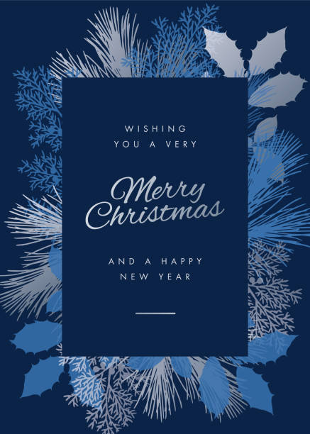 Christmas Holiday Card with Evergreen Silhouettes. Christmas Holiday Card with Evergreen Silhouettes. stock illustration symbol snowflake icon set shiny stock illustrations