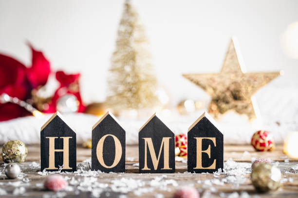 istock Christmas festive background with decorative word home. 1439807670