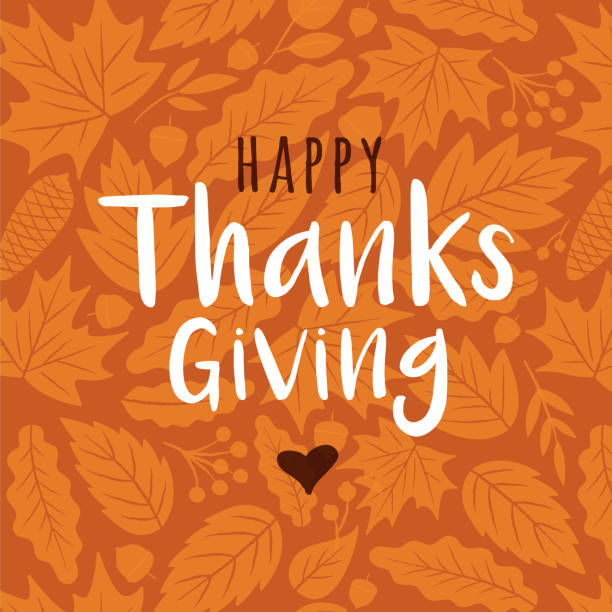 happy thanksgiving karte mit herbstlaub hintergrund. - thanksgiving stock-grafiken, -clipart, -cartoons und -symbole