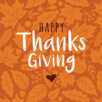 Happy Thanksgiving card with autumn leaves background. Stock illustration