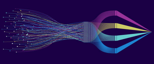 Big Data visualization. Structuring chaotic points with lines. Geometric abstract blue background. Big Data visualization. Structuring chaotic points with lines. Geometric abstract blue background. collection stock illustrations