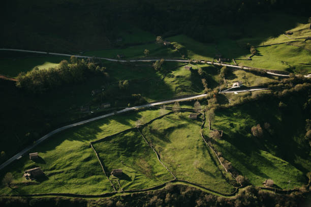 Green landscape near Vega de Pas in Valles Pasiegos area, Cantabria, Spain