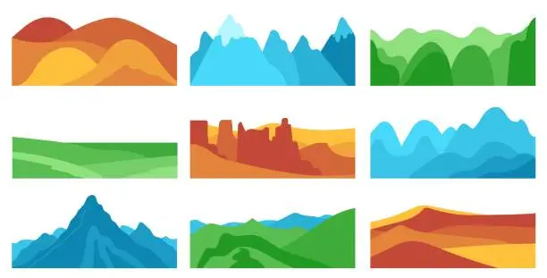 Vector illustration of Different natural scenery landscape set.