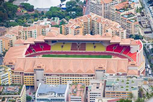 Monaco, Monaco - November 8 2019: Stade Louis II  AS Monaco FC stadium aerial view