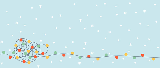 Beautiful festive Christmas background with a bunch of colorful garlands