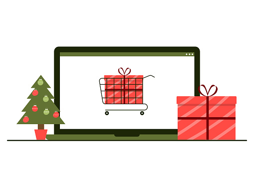 Online shopping for gifts for Christmas and New Year. Holiday sale concept.