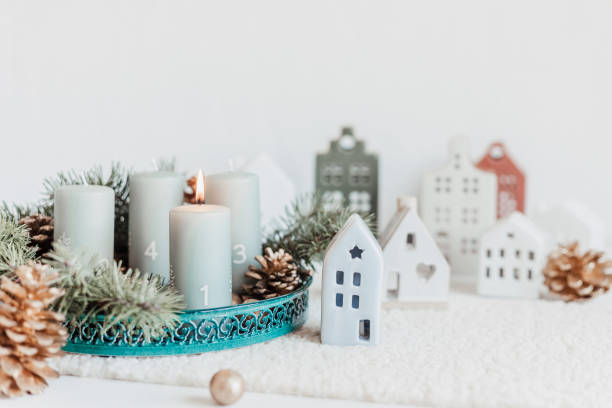 istock Handmade modern advent wreath with four candles 1439812844