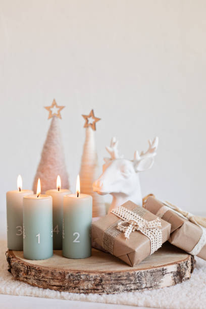 istock Handmade modern advent wreath with four candles 1439812846