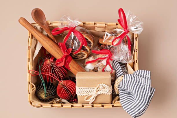 istock Refined Christmas gift box for culinary enthusiats with spices and kitchen utensils. Corporate or personal present for cooking lovers, foodies and gourmands. 1439812959