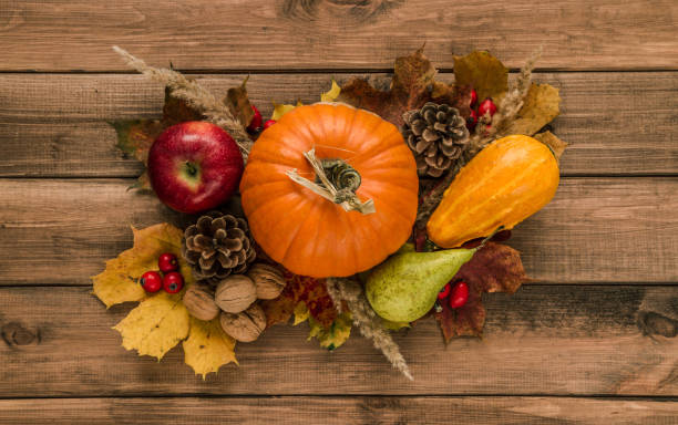 istock Autumn or fall flat lay composition for Thanksgiving or Halloween. 1439817044