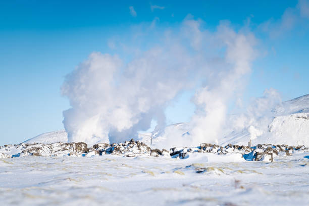 再生可能エネルギー源。アイスランドの火力発電所。クリーンエネルギー。北部の電力生産。 - iceland hot spring geothermal power station geyser ストックフォトと画像