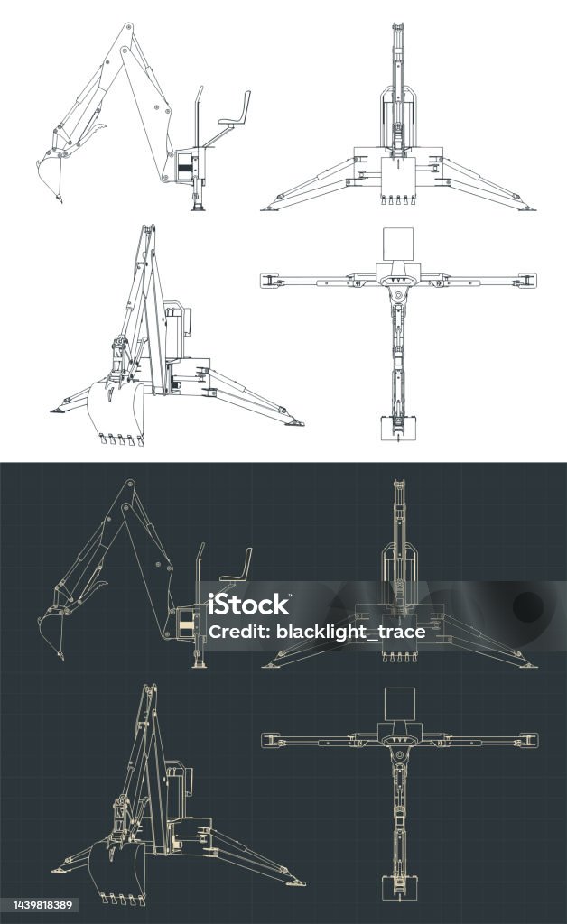 Backhoe Design Basics Backhoe Loader Blueprints Stock Illustration - Download Image Now ...