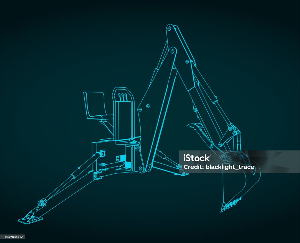 Backhoe Loader Engine Blueprint Backhoe Loader Stock Illustration - Download Image Now - Agricultural ...