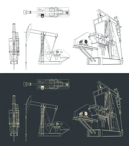 Vector illustration of Oil pump jack blueprints
