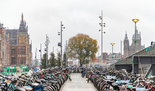 A picture of the massive bicycle parking near the Central Station of Amsterdam.