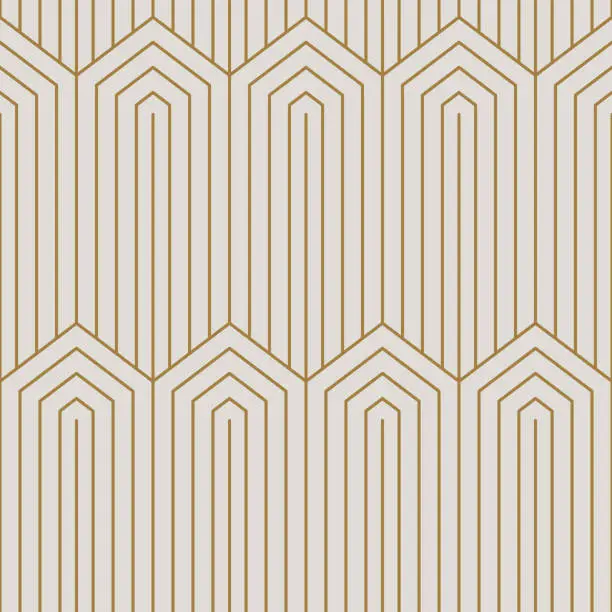 Vector illustration of Vintage Art Deco Seamless Pattern. Line art geometric gold shapes. Modern ornaments vector illustration. Gatsby retro elegant background for fabric, wallpaper or wrapping