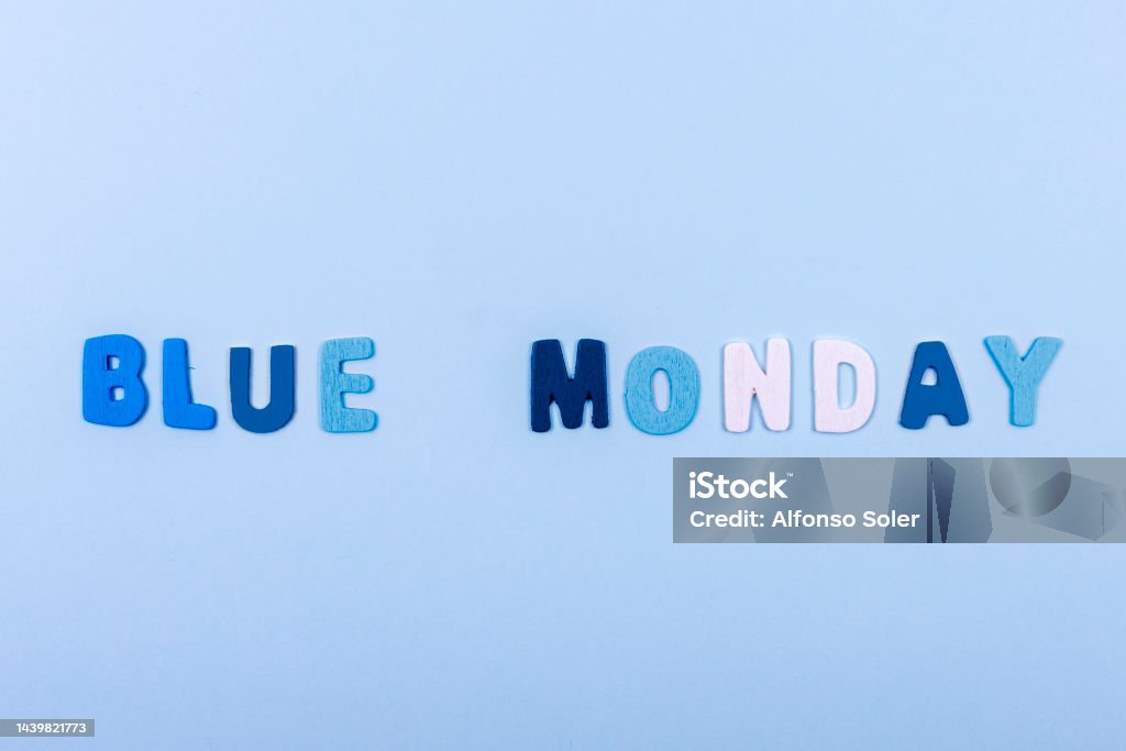 Blue Monday concept. Children's letters compose a message. Blank Stock Photo