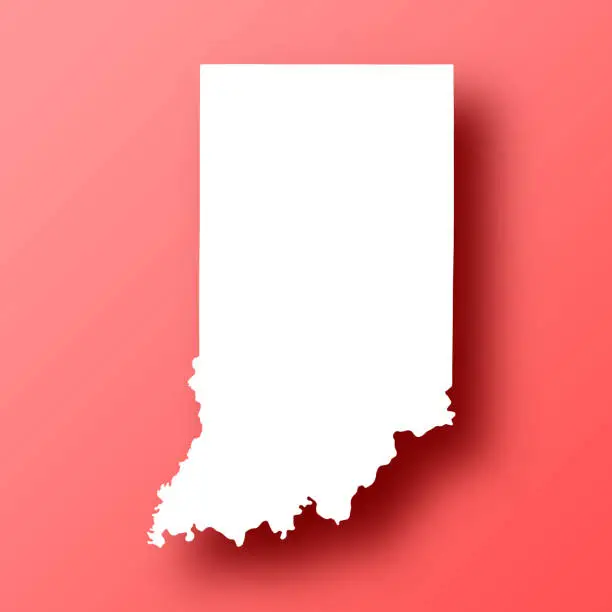 Vector illustration of Indiana map on Red background with shadow