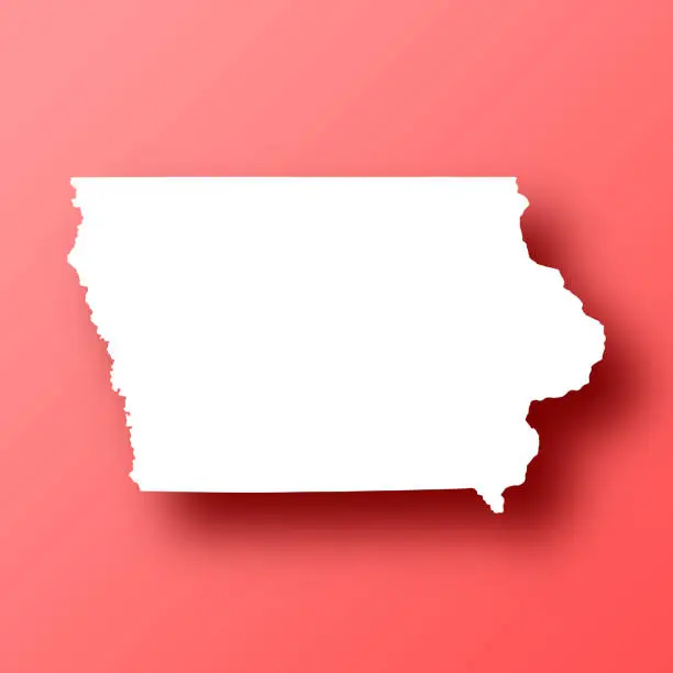 Vector illustration of Iowa map on Red background with shadow