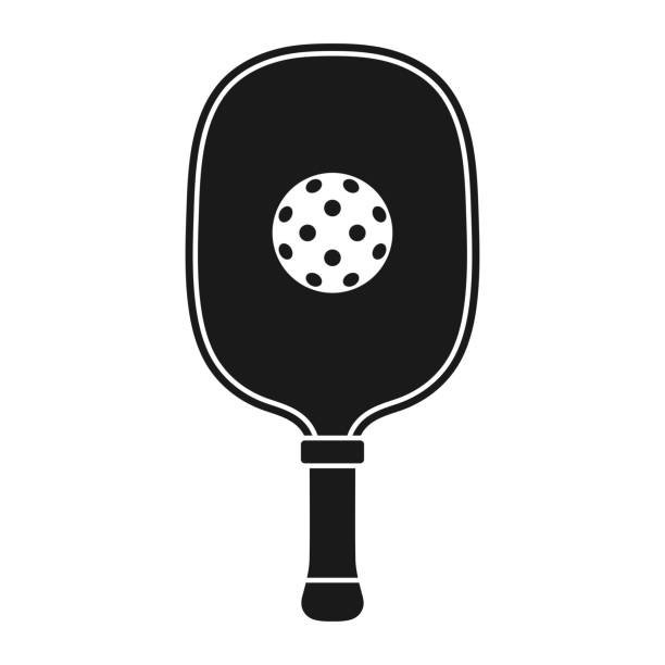 illustrazioni stock, clip art, cartoni animati e icone di tendenza di racchetta da pickleball e silhouette della palla. illustrazione vettoriale isolata dell'icona su sfondo bianco. - racchetta da tennis da tavolo