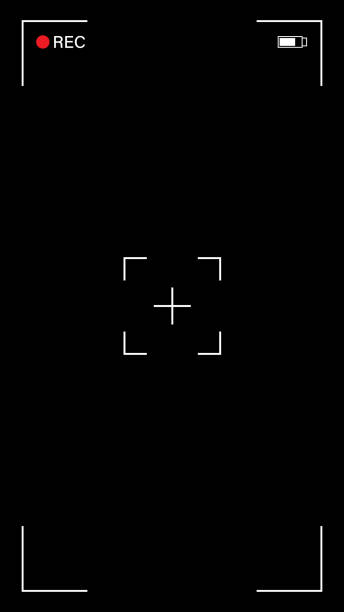 ilustrații de stoc cu smartphone video camera frame vizor suprapunere pe fundal negru. șablon vectorial. vertical - filmare