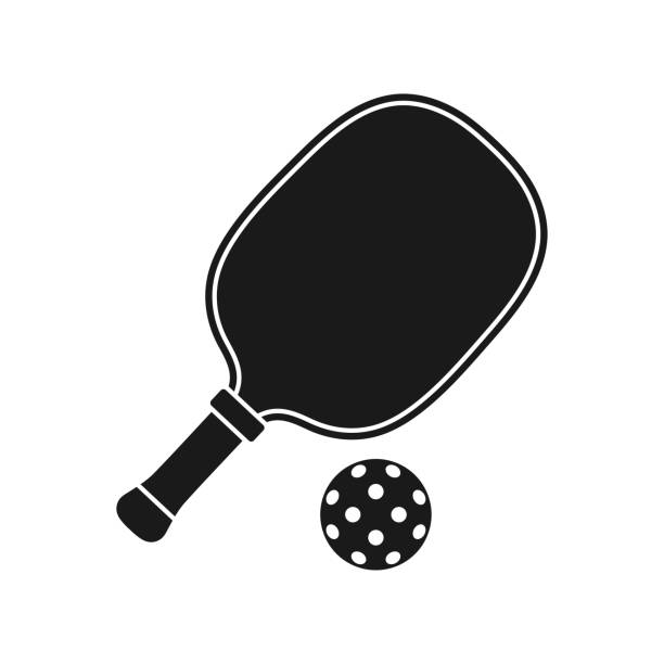 pickleball racket and ball silhouette icon isolated vector illustration on white background - pickleball stock illustrations