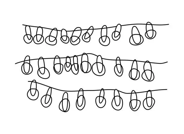 Vector illustration of A line art of round garlands in three rows. Vector illustration. For decoration, greeting cards, designs. Celebration concept.