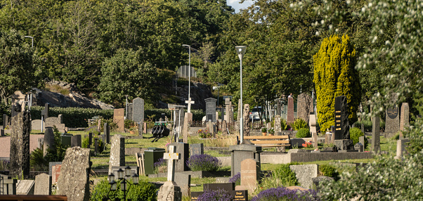 Marstrand, Sweden - July 15 2022: Gravestones at Marstrand graveyard.