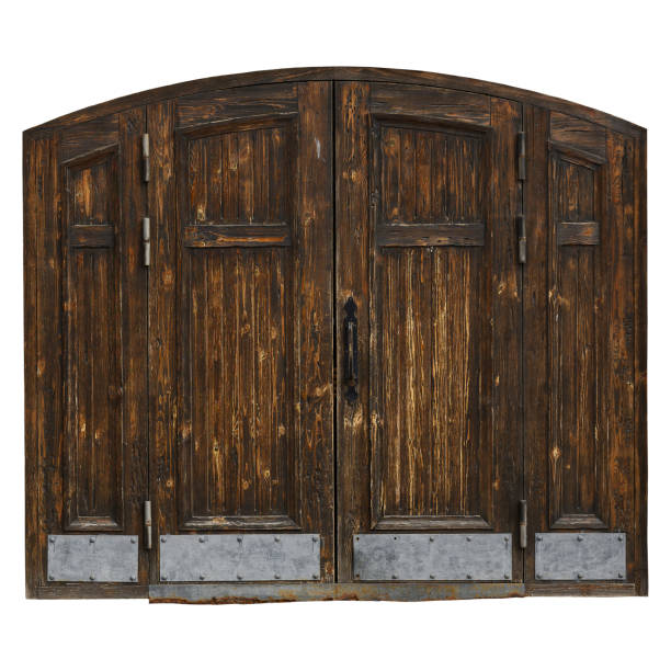 istock Old wooden gate isolated on white 1439832131