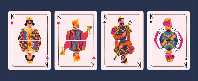 Cartoon Color Four Kings Figures from Deck of Playing Cards Set Concept Flat Design Style. Vector illustration