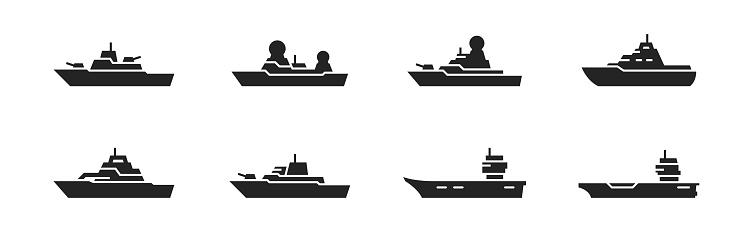 warship icon set. military ships and naval vessels. isolated vector image for military concepts, infographics and web design