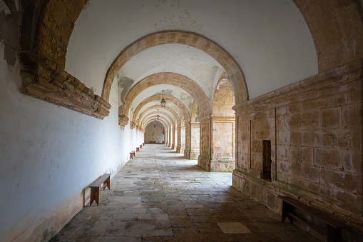 Coimbra, Portugal - Feb 11, 2020: Monastery of Santa Clara-a-Nova Cloisters - Coimbra, Portugal