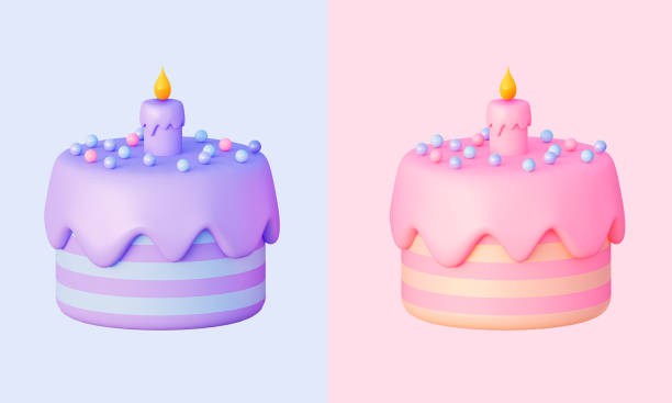 istock 3d cake purple and pink. An element for a greeting card. 3d rendering illustration 1439841956