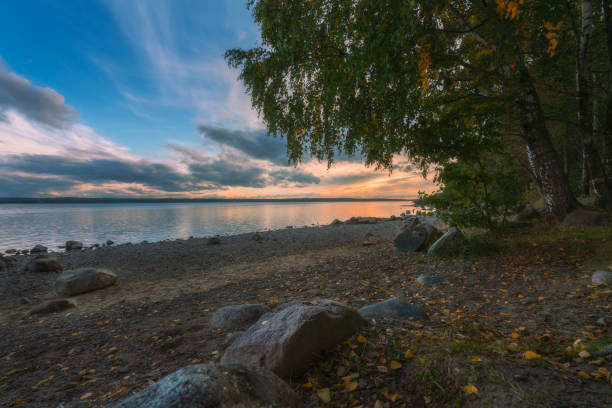 istock Beautiful autumn sunset on the lake 1439849369