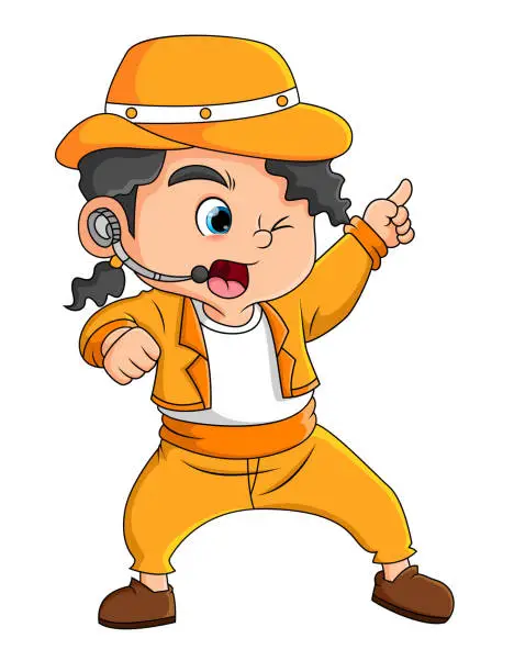 Vector illustration of The boy is performing a song while singing like a michael jackson