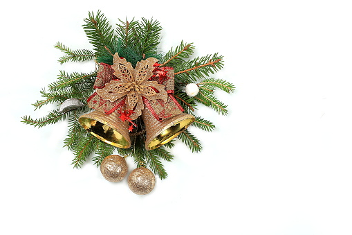 Christmas decorations  wreath of fir branches on a  wooden door