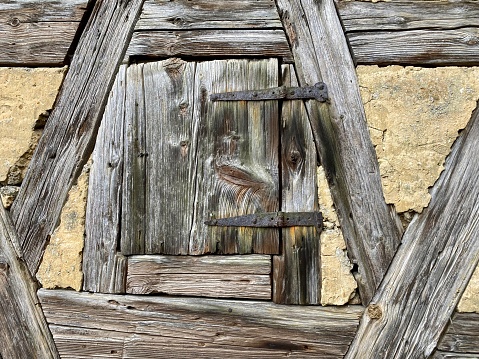 Detail shot of a half timbered barn.