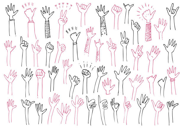Comic style children's drawing hands and arm sketches vector art illustration