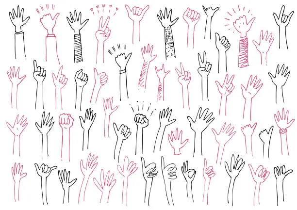 Vector illustration of Comic style children's drawing hands and arm sketches