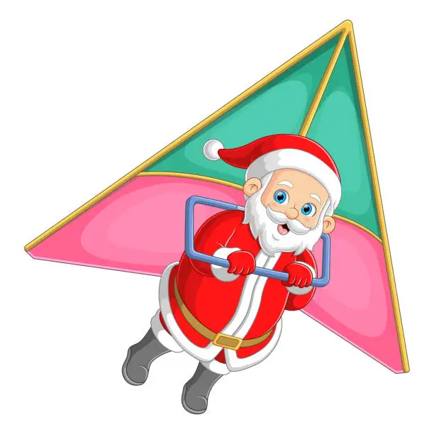 Vector illustration of Brave santa is mastering hang gliding sport