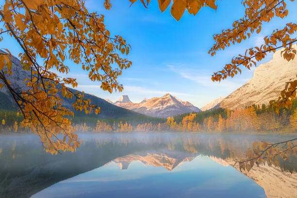 istock Kananaskis Mountain Lake Framed With Orange Fall Leaves 1439862305