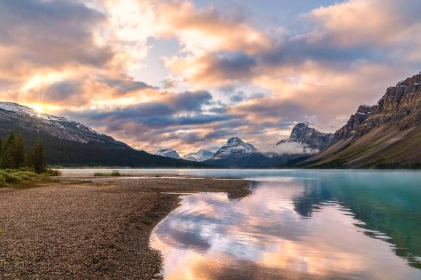 istock Colourful Sunrise Clouds Reflecting On Bow Lake 1439862539
