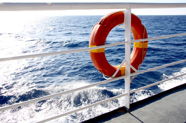 Lifebuoy on the rails while travelling by the ferry in Aegean sea