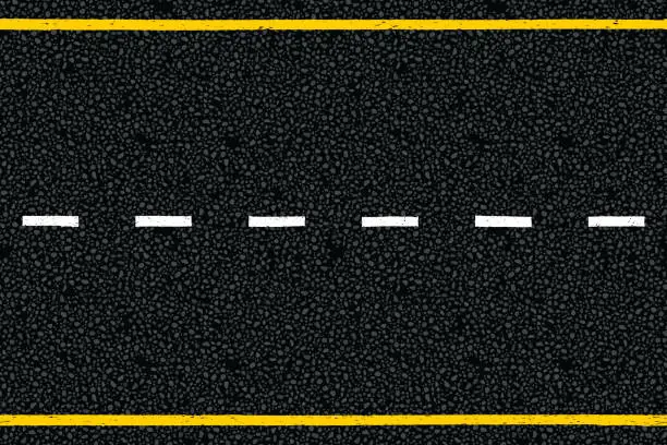 Vector illustration of Yellow and white dotted highway traffic marks lines on tarmac road top view