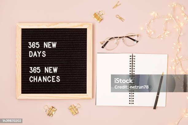 365 New Days 365 New Chances Letter Board With Motivational Quote On Pink Background New Year Resolutions And Goal Setting Self Improvement And Development Concept Stock Photo - Download Image Now