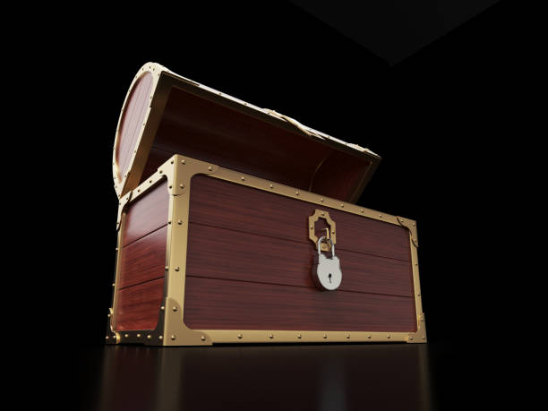 istock Wooden Treasure Chest On Black Background 1439873272